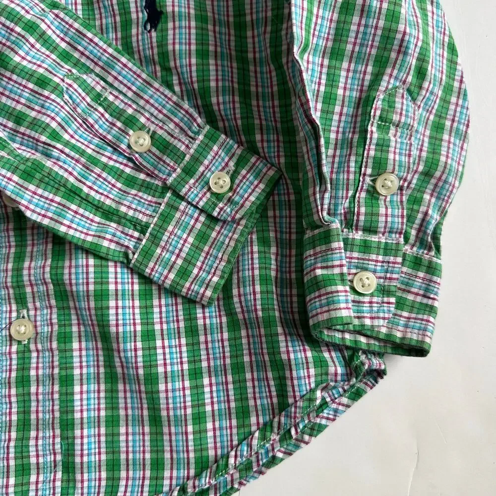 Ralph Lauren Green Plaid Holiday Button-Down Shirt 18M